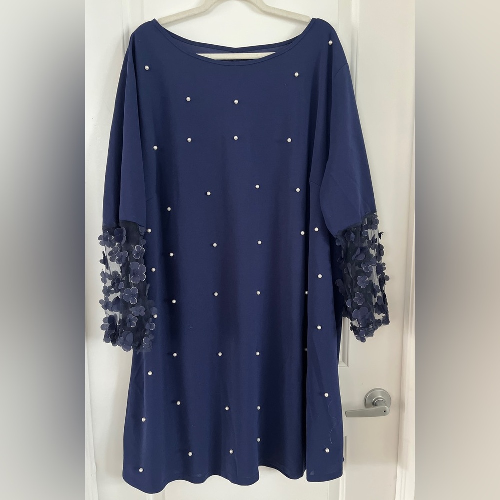 SHEIN Dark Blue Dress with Pearl Details